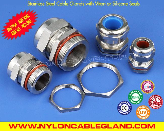 IP68 Watertight PG Cable Glands Stainless Steel Inox SS304, SS316, SS316L with Viton FFKM Seals & O-rings