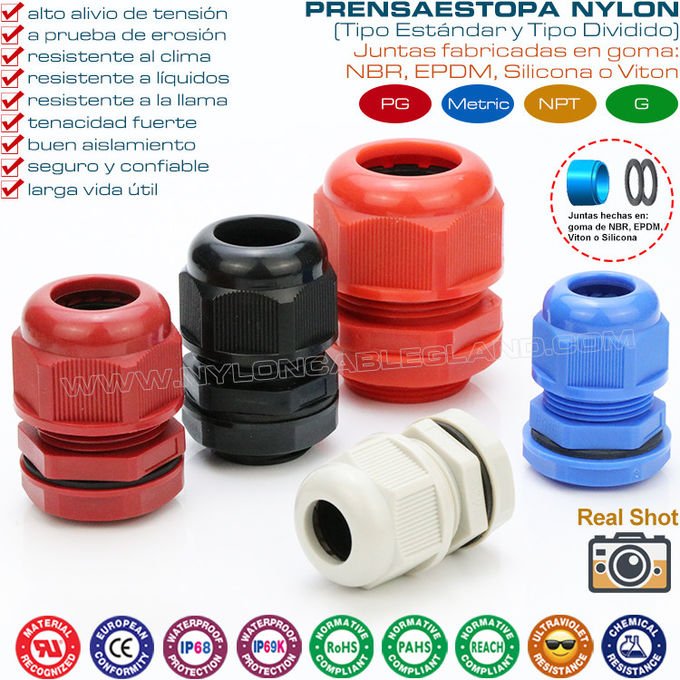 Nylon IP68 Watertight PG7~PG48 Insulated Electrical Cable Glands with Integral PG Screw Thread