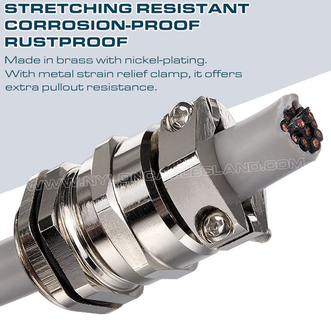Metal Brass Watertight Metric Cord Grip and Cable Gland IP68 with Traction Relief Metal Clamp