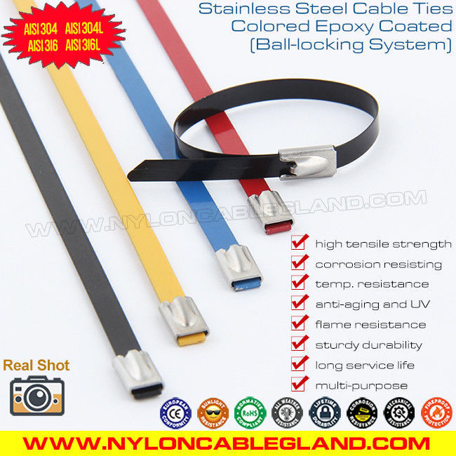 Colliers serre-câbles en acier inoxydable enduites de PVC avec verrouillage à bille, sangles de câble en acier enduites de nylon 304, 316 et attaches de fil métallique
