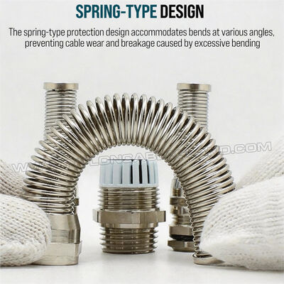 Spiral Metal Cable Gland Nickel-Plated Brass with Strain Relief, PG13.5 (Ø 6-12 mm), DIN 40430/EN 62444, for Cable Bend Protection