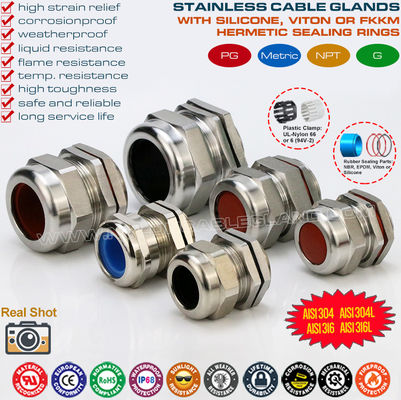 Presse-étoupes PG en acier inox 304, 316, 316L, presse-étoupes métalliques étanches IP68 avec joints en fluoroélastomère