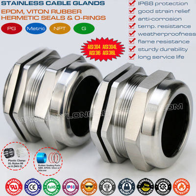 Presse-étoupe PG36 acier inox 304, 316, 316L, connecteur presse-étoupe réglable étanche IP68 pour plage de 25 à 33 mm