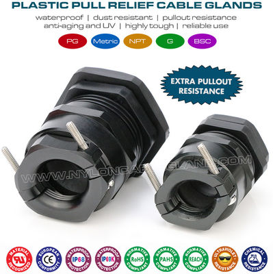 Presse-étoupes PG et métriques plastique IP68 noir RAL9005 avec pince métallique (pince de soulagement de traction)