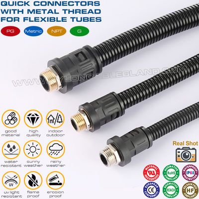 Presse-étoupes polyamide 6 noir RAL9005 M12~M63 avec filetage métrique métallique pour conduits ondulés AD10~AD54.5