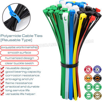 Attache-câble réutilisable plastique 7.6x200mm, serre-câble libérable PA nylon 66, 94V-2 (50lbs) pour gestion des fils