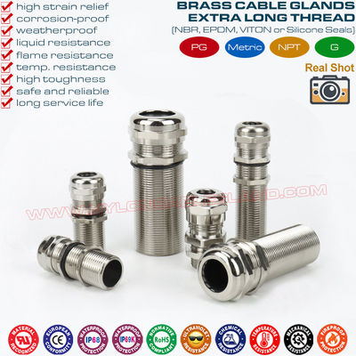 Connecteur presse-étoupe filetage long en laiton nickelé IP68/IP69K (PG7~PG48 et M12~M63) pour panneau épais