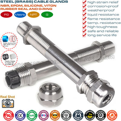 Presse-étoupe métal filetage long IP68, presse-étoupes à pas PG et Métrique inox 304/316 filetage extralong (ultralong)