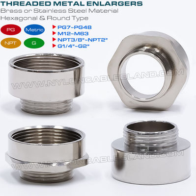 Agrandisseurs hexagonaux / agrandisseurs ronds en métal (laiton, acier inoxydable) filetage mâle vers femelle PG7~PG48, M12~M63, NPT3/8~NPT2 et G1/4~G2