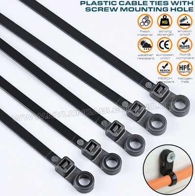 Collier attache câble nylon (PA) 6.6 avec trou de montage rond 300mm x 4,8, lien de serrage plastique à vis (50 lb) ceinture de cable à tête montable pour objets suspendus