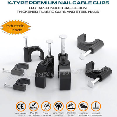 Attaches pontet pour câble (cavaliers fixation cable, agrafes pour câbles), polyéthylène, noir/blanc, forme U, type K, 4mm~32mm, pour gestion des câbles