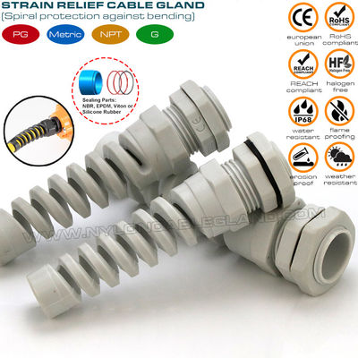 Presse-étoupe spiralé /presse-étoupe flexible avec décharge de traction spiralé en nylon (polyamide) 6 PG11 IP68 pour câble 5-10mm