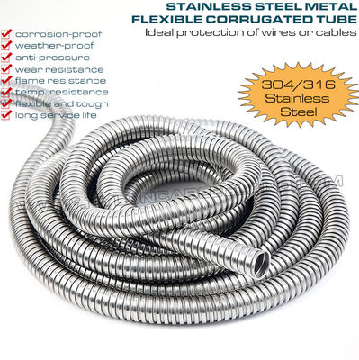 Gaine tuyau flexible ondulé DN20 en acier inoxydable 304/316 (Ø20 mm x Ø24,3 mm), bobine de 50m, pour la protection des câbles