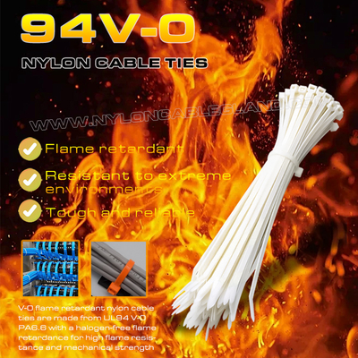 94V-0 Nylon 6.6 Cable Tie 150x3.6mm, Ø3~35mm Réglable Rétracteur de flamme Polyamide Fermeture à glissière pour les applications résistantes aux flammes