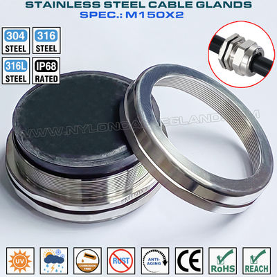 Presse-étoupe métrique M150x2 en acier inoxydable 316, presse-étoupe IP68 en acier inoxydable 316L, connecteur étanche Inox 304 pour câbles de 110-125mm