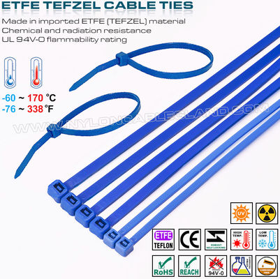Collier de serrage en téflon bleu 200 x 4,8 mm, collier de serrage ETFE 94V-0, 50 lb, résistant aux produits chimiques, collier de serrage Tefzel pour environnements extrêmes