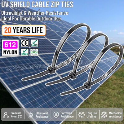 Collier serre-câble nylon 612 (polyamide 612) avec protection UV, 200 mm x 4,8 (Ø 3-50 mm), résistant aux intempéries et à la corrosion, pour installations solaires