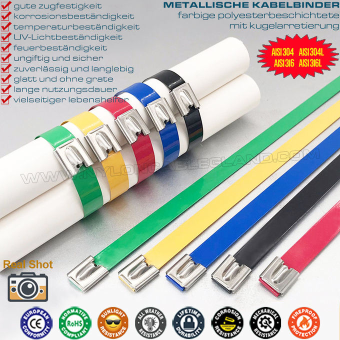Collier de câblage acier inox 304 enduit de polyester coloré 12x300mm, collier serre-câble métallique inox 316 490lbs pour tuyaux