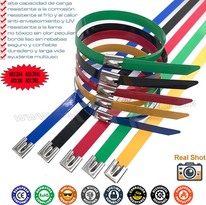 Sangle de câble acier inoxydable 304 enduite de PVC 12x300mm, attache de fil acier inoxydable 316 recouverte de plastique 490lbs pour tuyaux