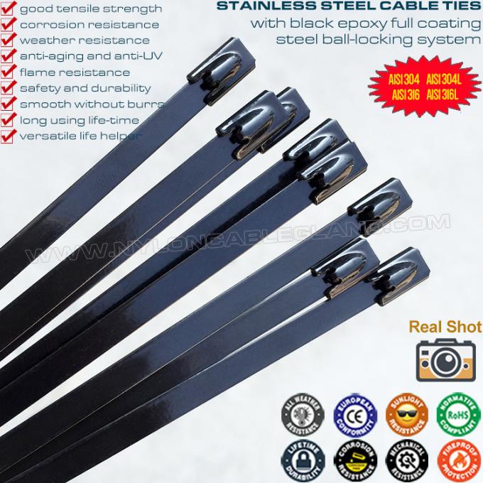 Serre-câble (attache câble) en acier inoxydable 316/304 200mmx7.9 avec revêtement époxy noir entièrement (380 lb) pour clôture extérieure