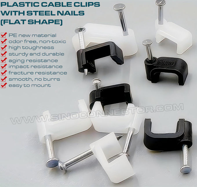 Attaches pontet noir pour câble 100pcs, Ümarad kaabliklambrid cavaliers cable clips câble carrés 4~19mm organiseurs de câbles blancs avec clous pour câbles plats