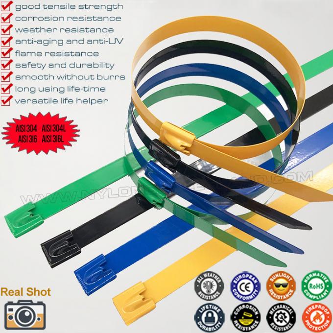 Colliers attaches de câble acier inoxydable 304/316 avec revêtement époxy complet, serre-câbles métal entièrement revêtus de polyester (PVC), liens de fixation métalliques recouverts de plastique nylon pour organiser câbles électriques