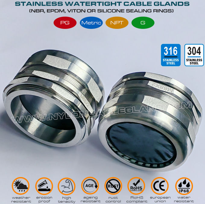 Presse-étoupe étanche M88x2 acier inoxydable 304 et 316 ajustable de 65~70mm pour gros câbles électriques