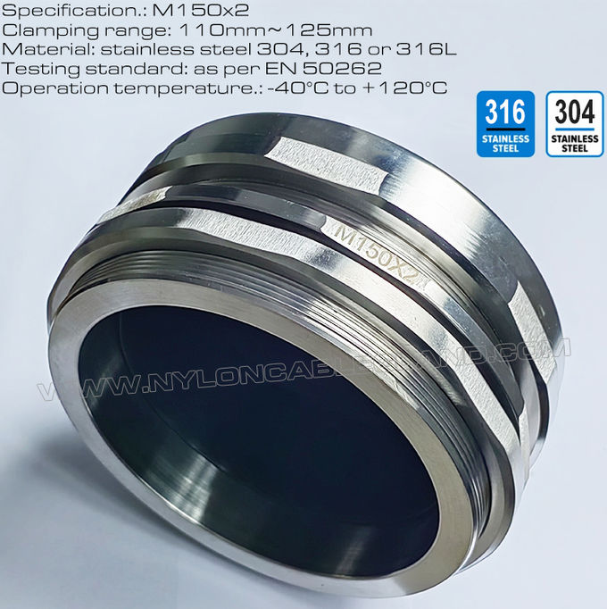Presse-étoupe M150x2 en acier inoxydable 304/316 pour câbles de 110 à 125 mm